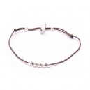 Bracelet mini billes en argent sur lien taupe