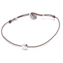 Bracelet galet en argent sur lien taupe
