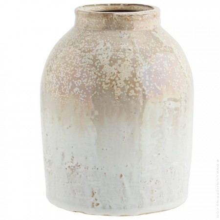 19 cm white and honey stonware flower pot