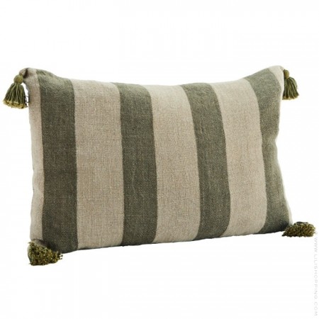 Green stripped linen cushion with tassels