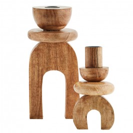 Set of 2 mango wood candle holder