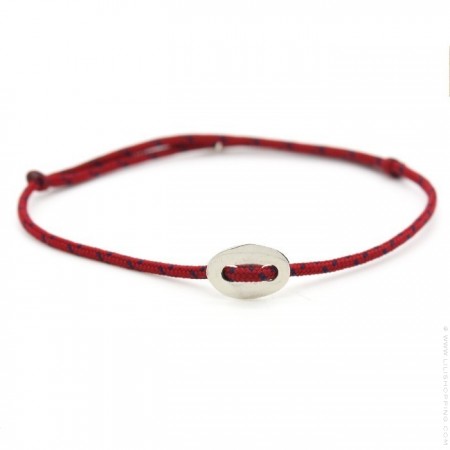 Bracelet bouton argent et corde rouge et marine