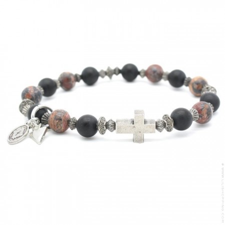 Bracelet croix et onyx et red leopard