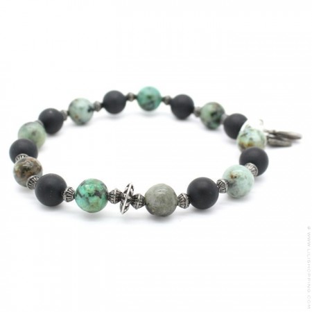 Cross bracelet with onyx and red leopard