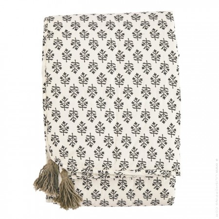 Printed off white and grey cotton plaid with tassel