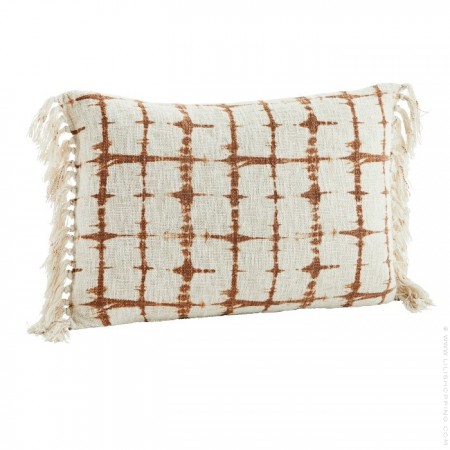 Black stripped linen cushion with tassels