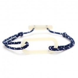 Bracelet oval ivoire cordon bleu blanc