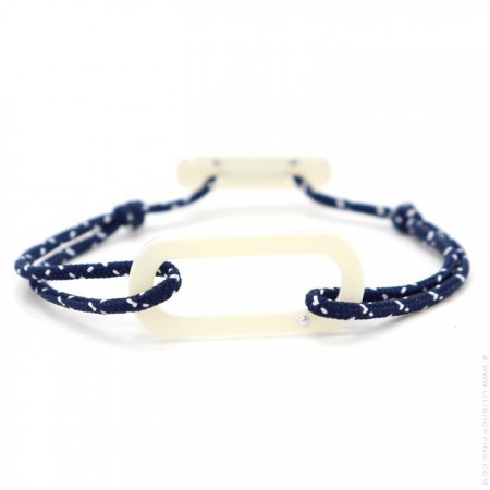 Bracelet oval ivoire cordon bleu blanc