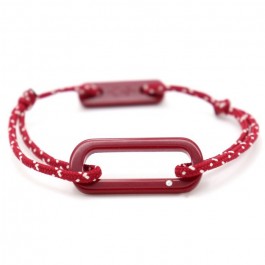 Bracelet oval rouge cordon rouge et blanc