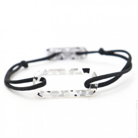 Bracelet oval camo blanc cordon noir