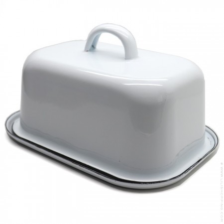 White enamelled butter dish