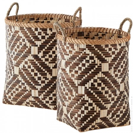 D 27 cm natural and black seagrass basket with handles