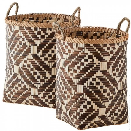 Panier en jonc de mer naturel corde noire 27 cm