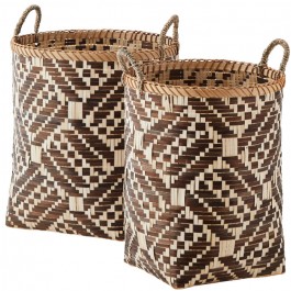 D 36 cm natural and brown bamboo basket with seagrass handles