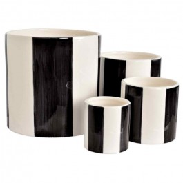 Set of 4 black stripped pots