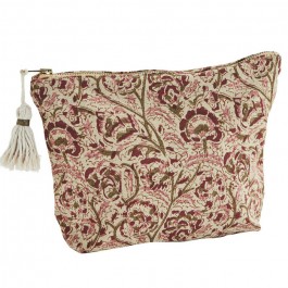 Trousse de toilette rose et écrue à pompon
