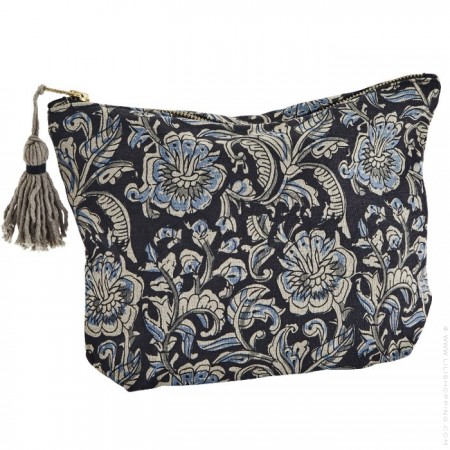 Trousse de toilette noir bleu grise à pompon