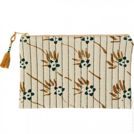 Trousse de toilette rose et écrue à pompon