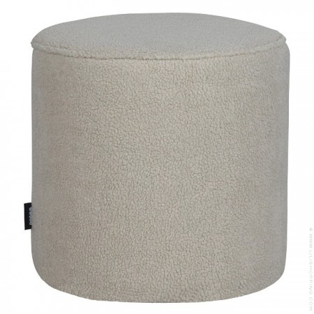Pouf rond en velours teddy off white
