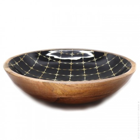 XL salad bowl in mango wood with blanc and gold diamond enamel