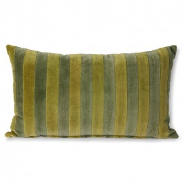 Green and khaki striped velvet cushion