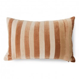 Brown and natural striped velvet cushion