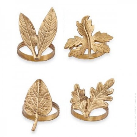 Leaf Brass Napkin Rings (Set of 4)