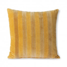Ochre and gold striped velvet cushion