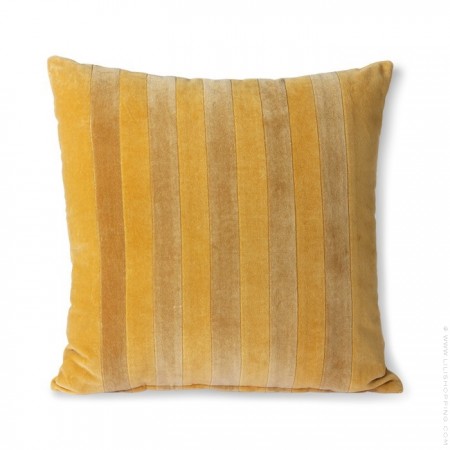 Coussin carré en velours rayé ocre et gold