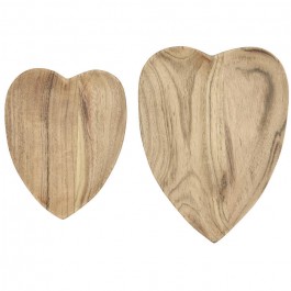 Set of 2 acacia wood heart shaped bowl