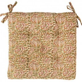 Honey pink off white and green printed cotton chair pad