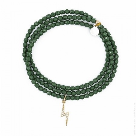 Bracelet 3 tours Eclair gold zircon green forest