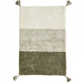 Tapis de bain en coton touffeté 3 bandes blanc cassé gris olive