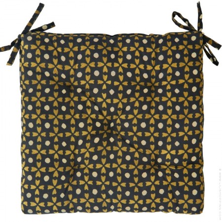 Black mustard and sand printed cotton chair pad