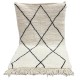 Moroccan Berber rug Beni Ouarain white ivory whit diamonds and black dashes 160 x 108 cm