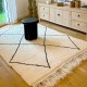 Moroccan Berber rug Beni Ouarain white ivory with diamonds and black dashes 150 x 100 cm