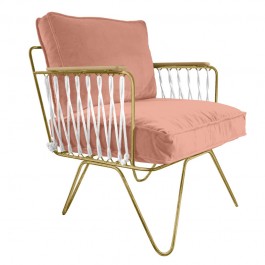 Fauteuil Croisette doré coussin velours rose
