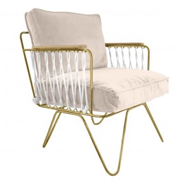 Fauteuil Croisette doré coussin velours écru