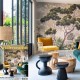 Armchair Croisette gold with velvet camel cushions