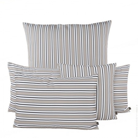 Coussin Deauville carré rayé lin, blanc et noir outdoor