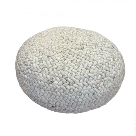 Pouf beige en laine tissée taille S