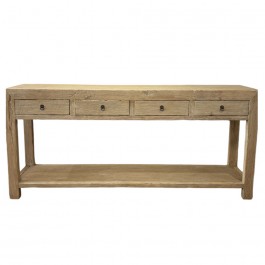 Recycled elm 190 cm console table with 4 drawers
