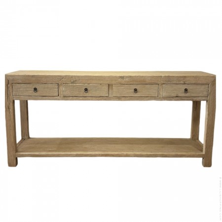 Recycled pine 190 cm console table with 4 drawers