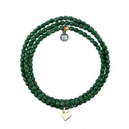 Bracelet 3 tours green forest coeur gold