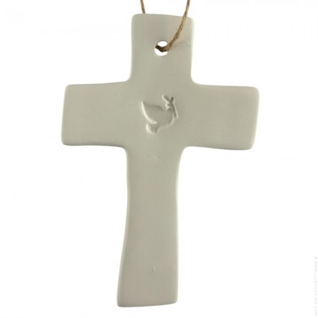 Croix colombe en céramique blanche
