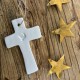 Cross and dove in white ceramic