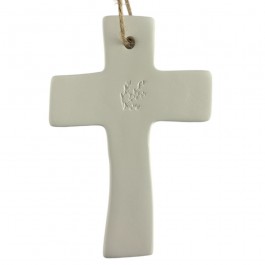 Cross and laurel in white ceramic