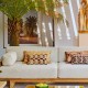 Green and khaki striped velvet cushion