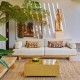 Green and khaki striped velvet cushion
