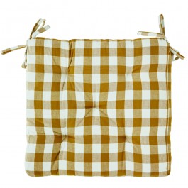 Chcked mustard and white printed cotton chair pad